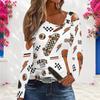 Women Plus Size Asymmetric Cutout Neck Cold Shoulder Long Sleeve Camping Printed Top