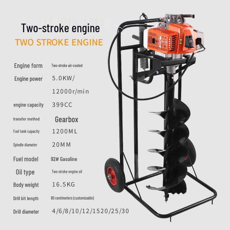 Gasoline-Powered Auger: Small Hole Digging Machine for Soil, Concrete, Tree Planting, and Fertilizing