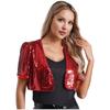 Womens Glitter Sequin Cropped Outerwear Short Sleeve Open Front Cardigan Jacket