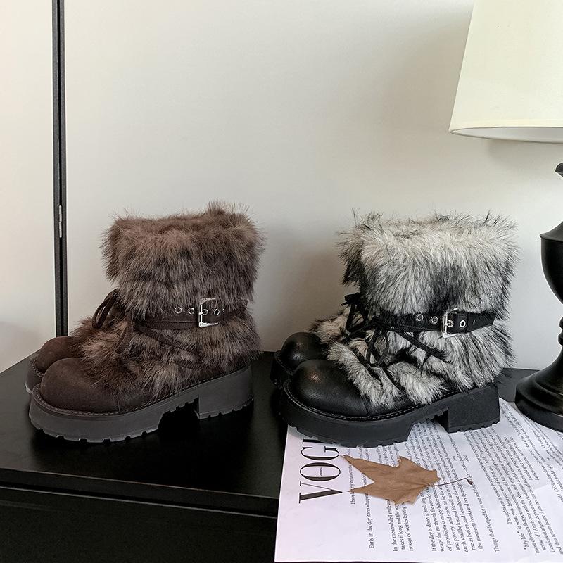 Short Boots Children Huge Good-Looking With Skirt Super Fire Thin Velvet Winter Thick Bottom Thick Heel Medium Tube Fluff