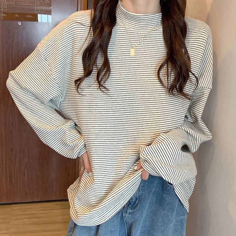 Autumn Winter Half High Collar Fashion Bottoming T-shirt Female Clothing Solid Color Korean Long Sleeves Loose Affordable Tops