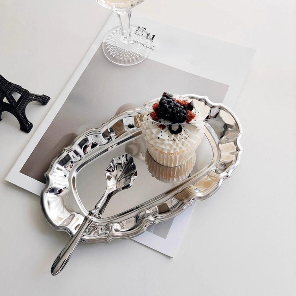Irregular Cake Tray Stainless Steel Jewelry Storage Plate Vintage Dessert Plate  Home Decoration