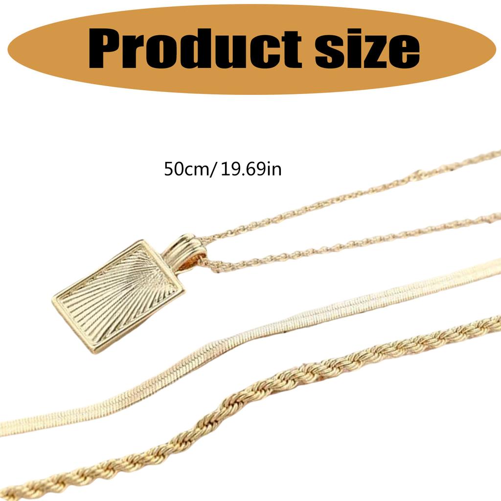 Elegant Layered Gold Color Necklace Stackable Clavicle Chain Handmade Rectangular Pendant Neckchain Jewelry for Women