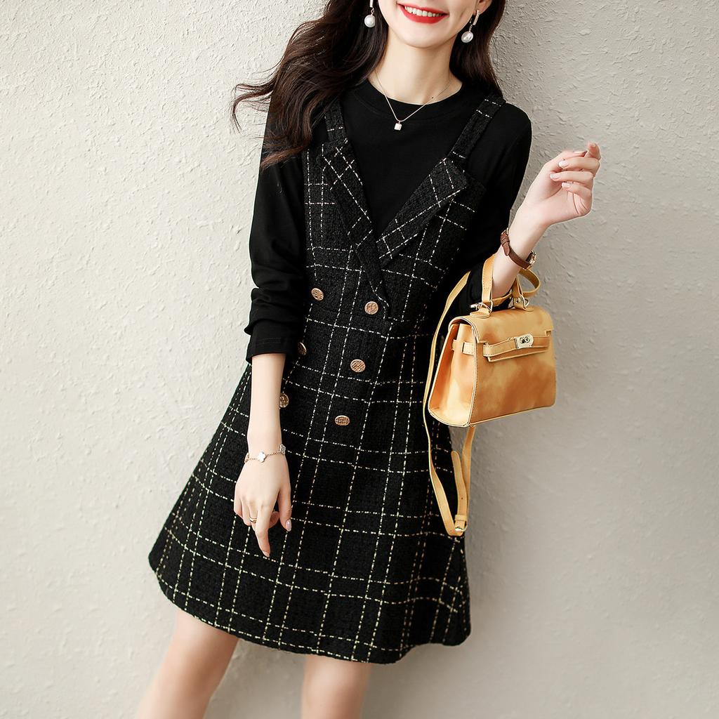 New Winter Style Small Fragrance Style Age-reducing Fake Two Fashionable and Elegant Plaid Women's Dress