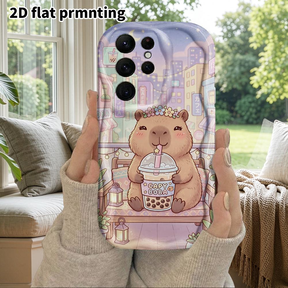 Phone Case: 2D Flat Samsung Galaxy A34 A35 M05 M06 S20 S22 S21 FE Plus 5G Protective Case, Couple Style, Milk Tea Capybara, Christmas and Halloween Gi