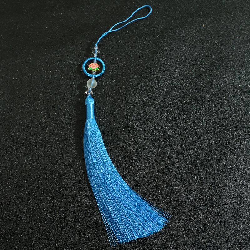 Chinese Retro Auspicious Lotus Beaded Tassel Fringe Women's Handbag Cheongsam & Hanfu Decoration Folding Fan Sachet Car Pendant