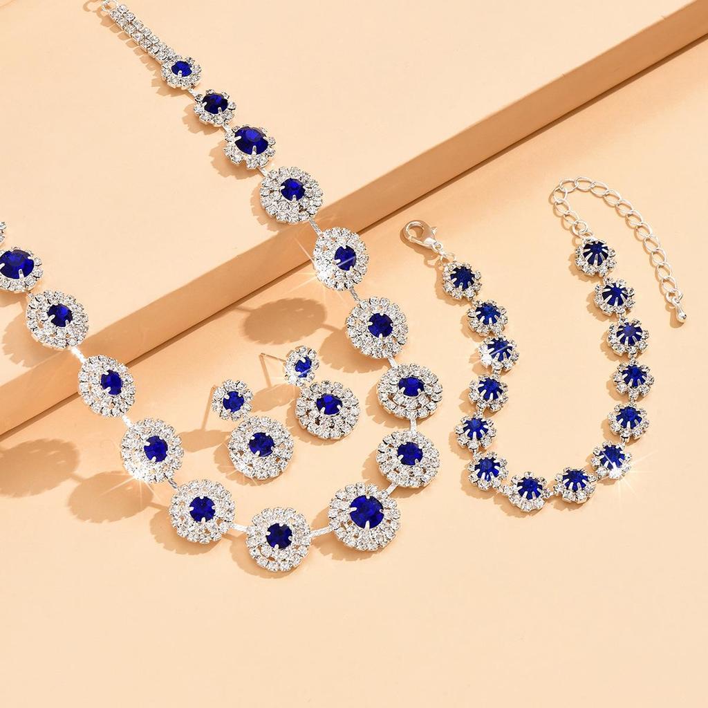 Royal Blue Bridal Jewelry Set: Elegant Necklace, Earrings & Bracelet for Weddings & Evening Dresses