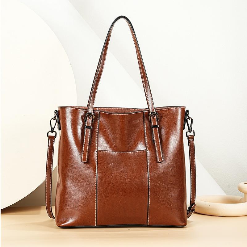 Genuine Leather Women's Bags, New Oil Wax Cowhide Fashionable Versatile Tote Bags, High-end Large-capacity Messenger Shoulder Bags