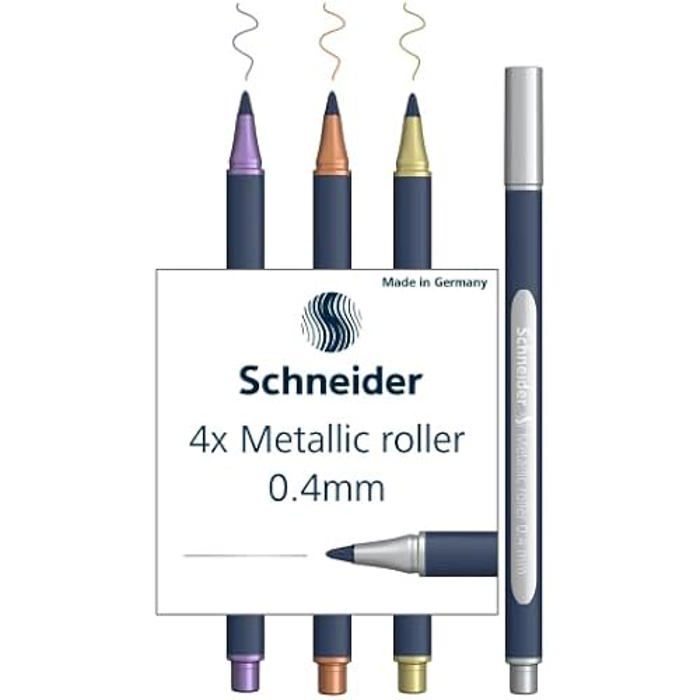 Stylos à bille - Schneider - ML05011501 - Lot de 4 - Épaisseur 0,4 mm - Encre métallique - Séchage rapide
