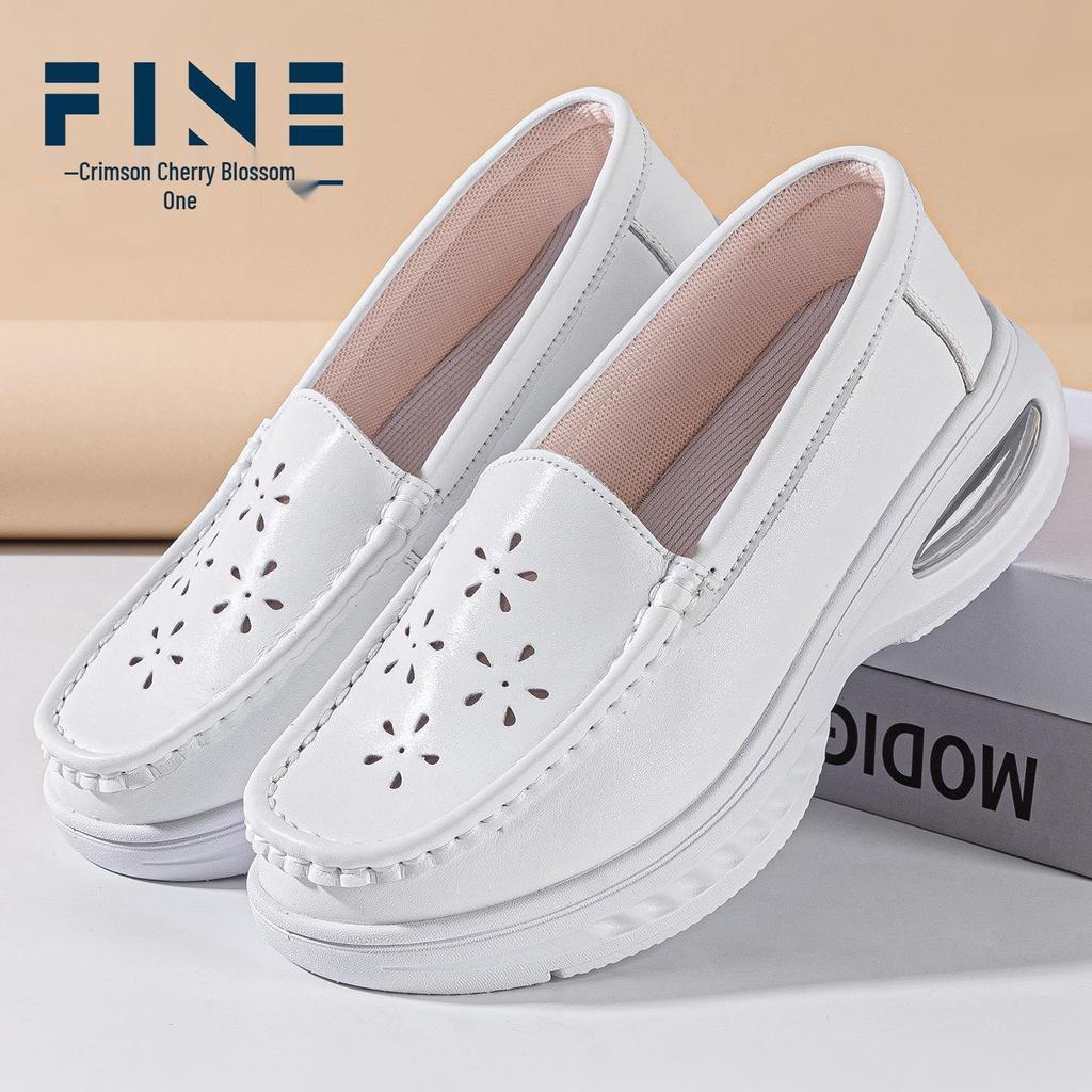 Women's Summer Cowhide Nurse Shoes: Breathable, Soft-Sole, Non-Slip Air Cushion Work Shoes for Comfort