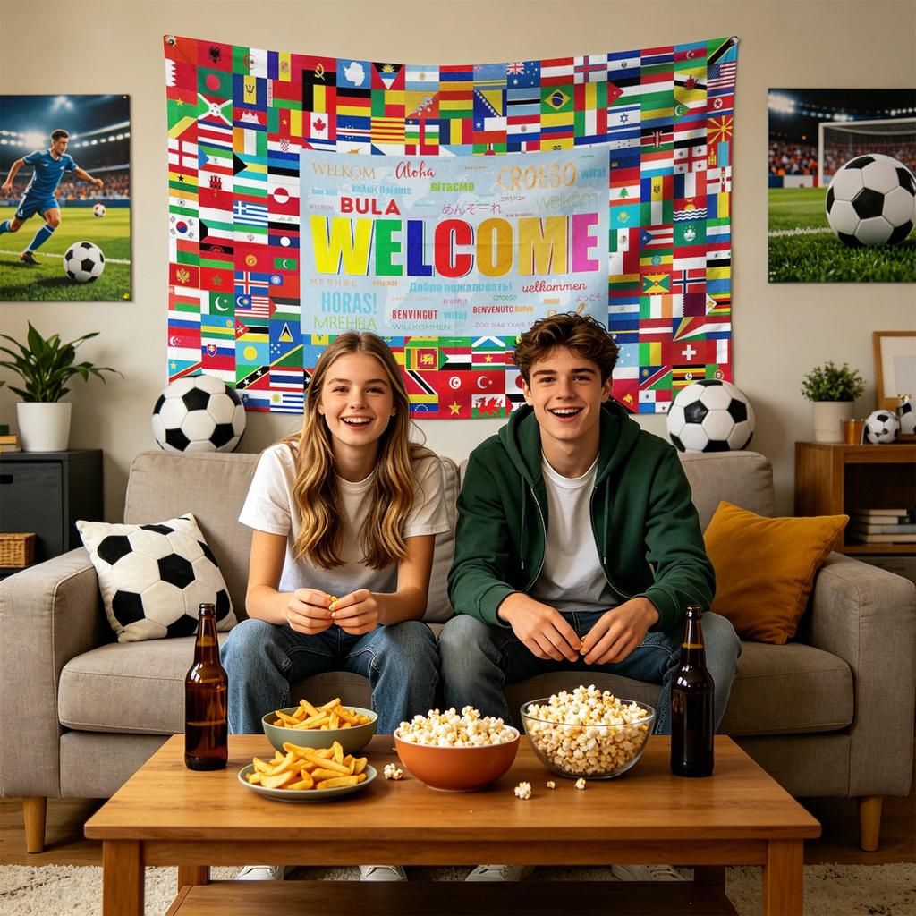 World National Flags Welcome Banner 120x180cm Large Fabric Background for Soccer Event Party School Wall Decoration Backdrop