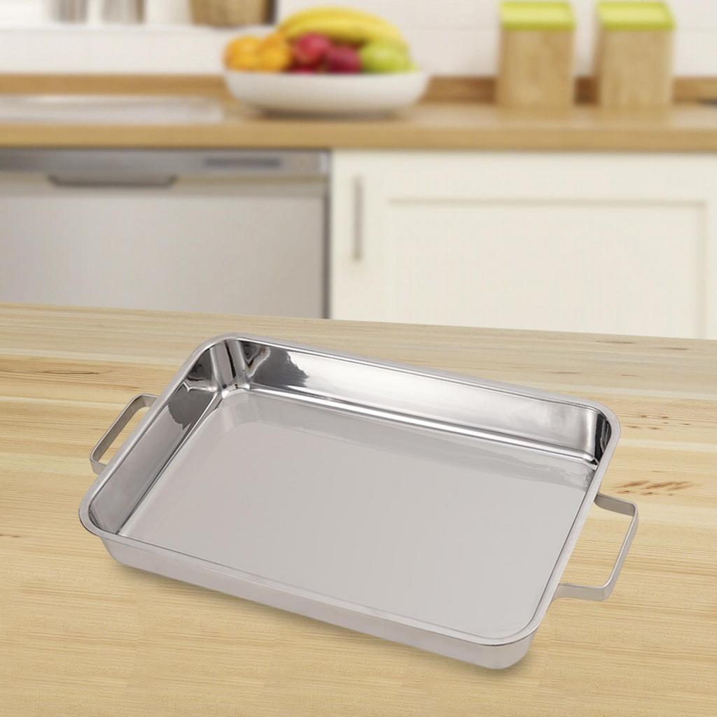 Stainless Steel Fish Baking Tray Sturdy Grill Plate for Meat Cooking Lasagna Silver M