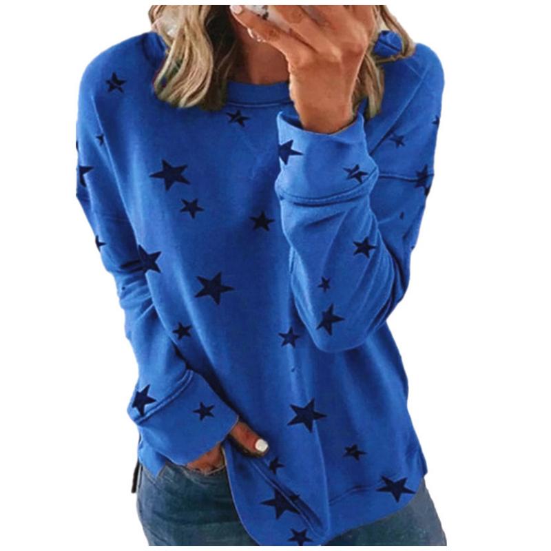 New European American Women's Loose Long-sleeved Star T-shirt Top Casual Versatile Print Pullover Sweatshirt