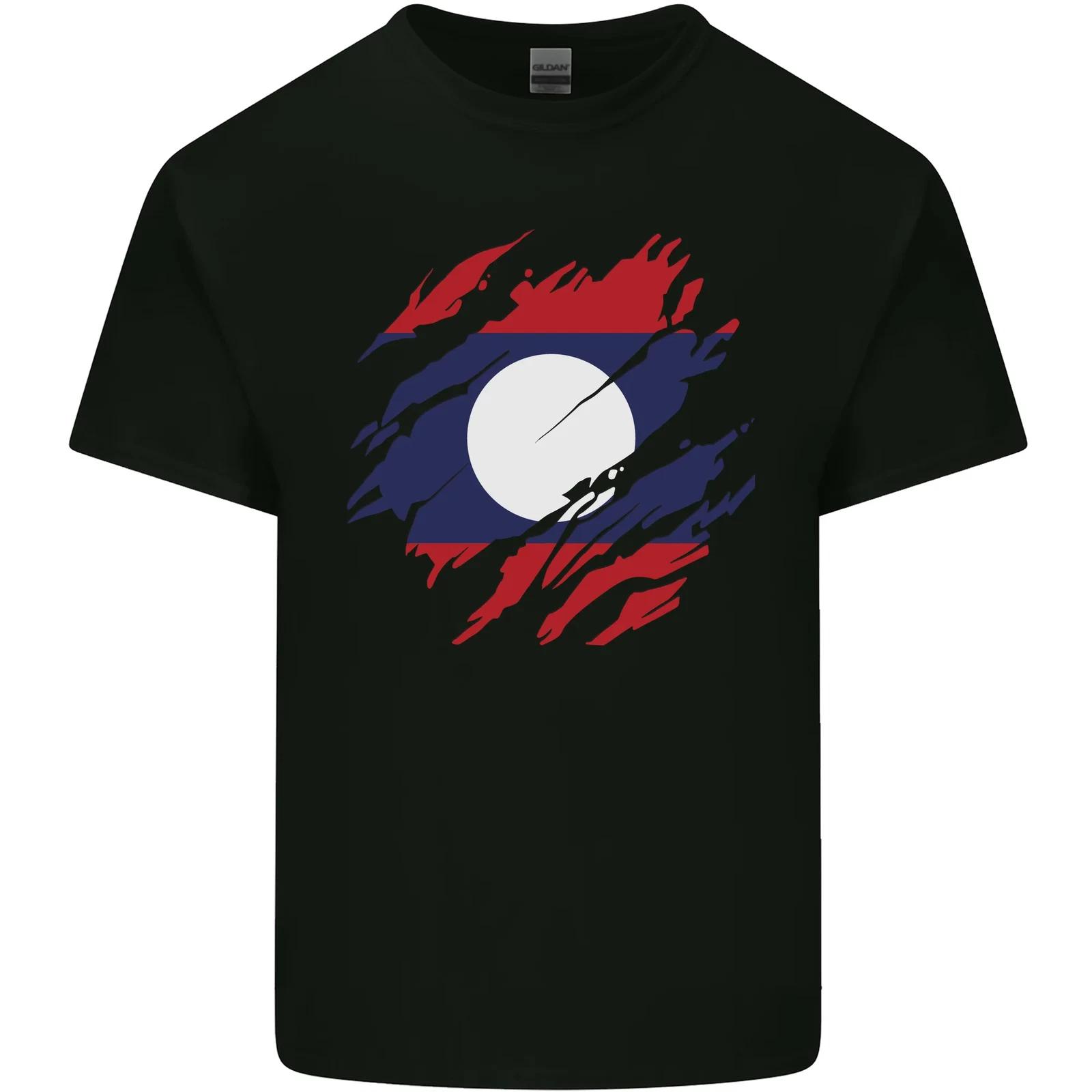 Torn Laos Flag Laotian Day Football Kids T-Shirt Childrens L