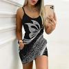 Summer New Butterfly Fruit Trees and Geometry  Patterns  Print Sleeveless Bodycon Dress with Pockets Sexy Slim Fit Elegant Party Dress