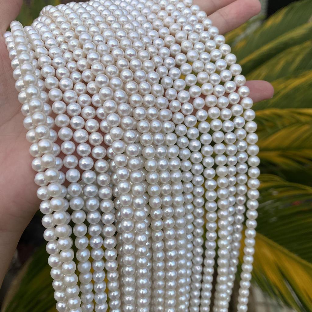 Natural Freshwater Pearl Necklace DIY Kit, Cold White 5-6mm Round with Minor Flaws