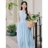 Summer Sweet Xiaoqing Vacation Style Solid Color Waist Vest Skirt Women's Sleeveless Dress