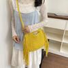 Yogodlns Knitted Tassel Bag New Summer Vacation Style Single Shoulder Diagonal Cross Woven Bag Fashionable Simple Women's Handbag