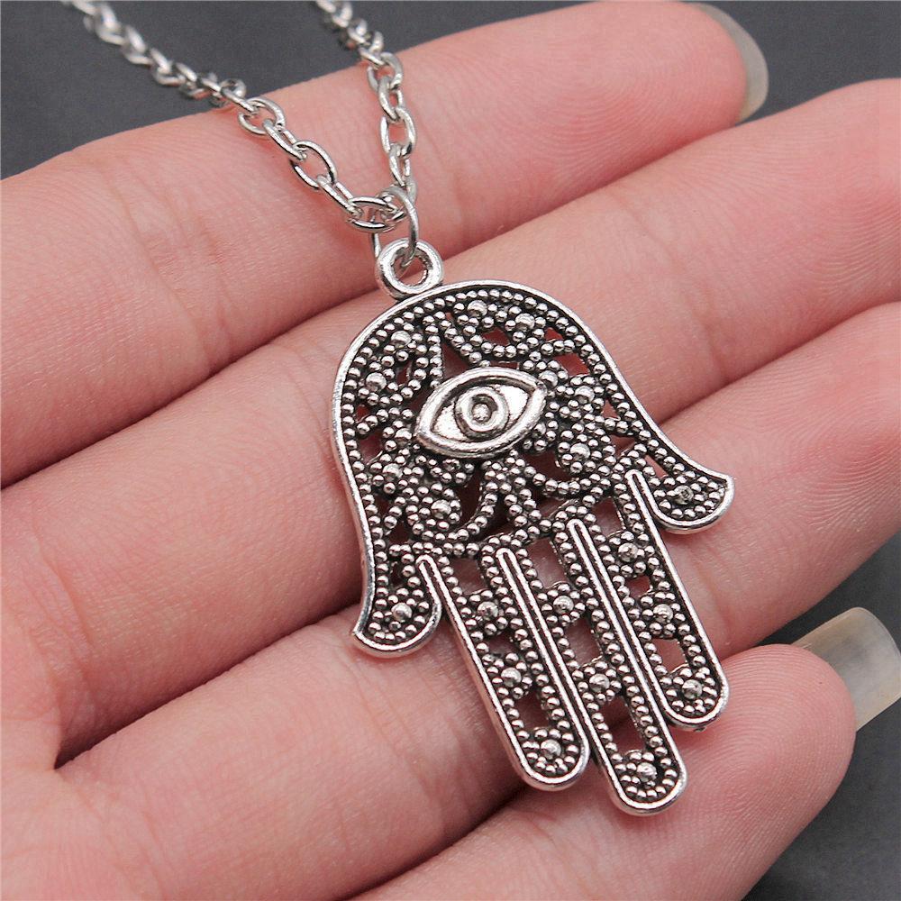 Hand of Fatima Eye of Horus Protection Amulet Pendant Antique Bronze Metal Women Collar Necklace Hot Sale