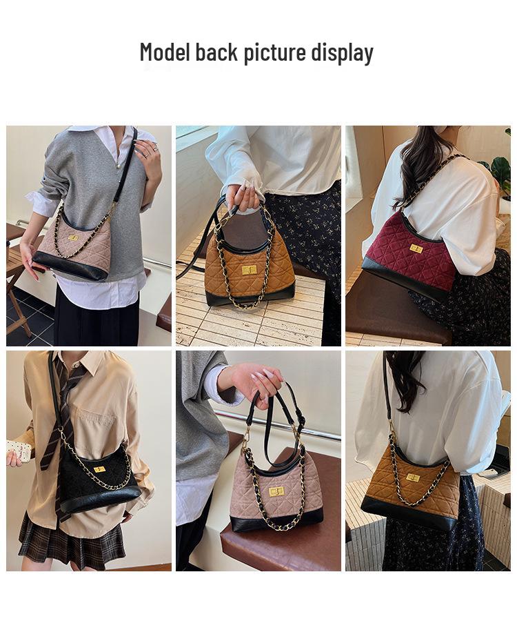 Retro Diamond Suede Crossbody Bag - Women's Versatile Color Block Shoulder Bag 2025