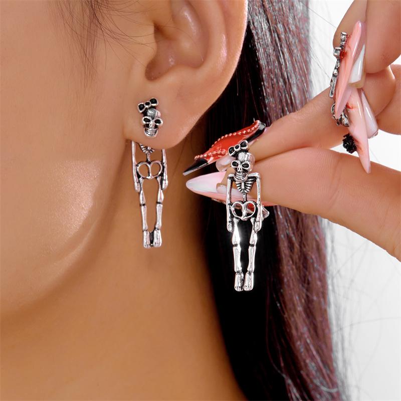 New Asymmetric Skull Skeleton Drop Earrings for Women Girls Vintage White Ghost Dangle Earring Halloween Party Jewelry Accessory