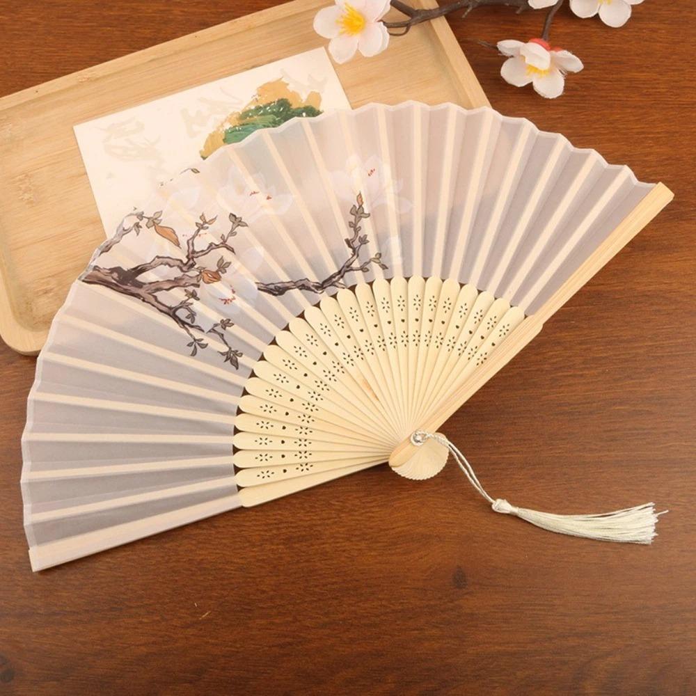 Antique Folding Fan Bamboo Frame Handheld Fan Women Fan Decorative Fan  Cheongsam Matching