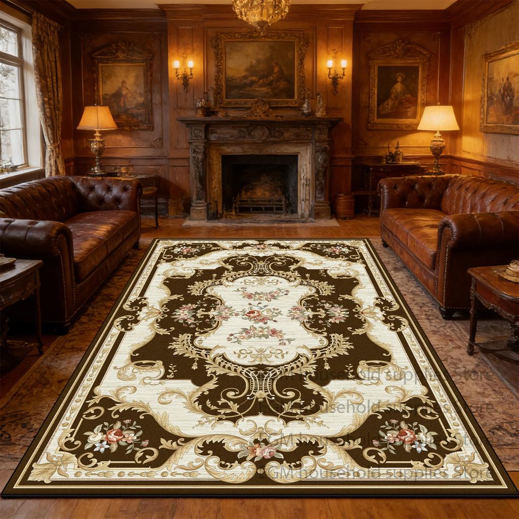 European Retro Carpet Luxury Classical Living Room Decoration Bedroom Non-slip Rug Cloakroom Washable Soft Mat Izable