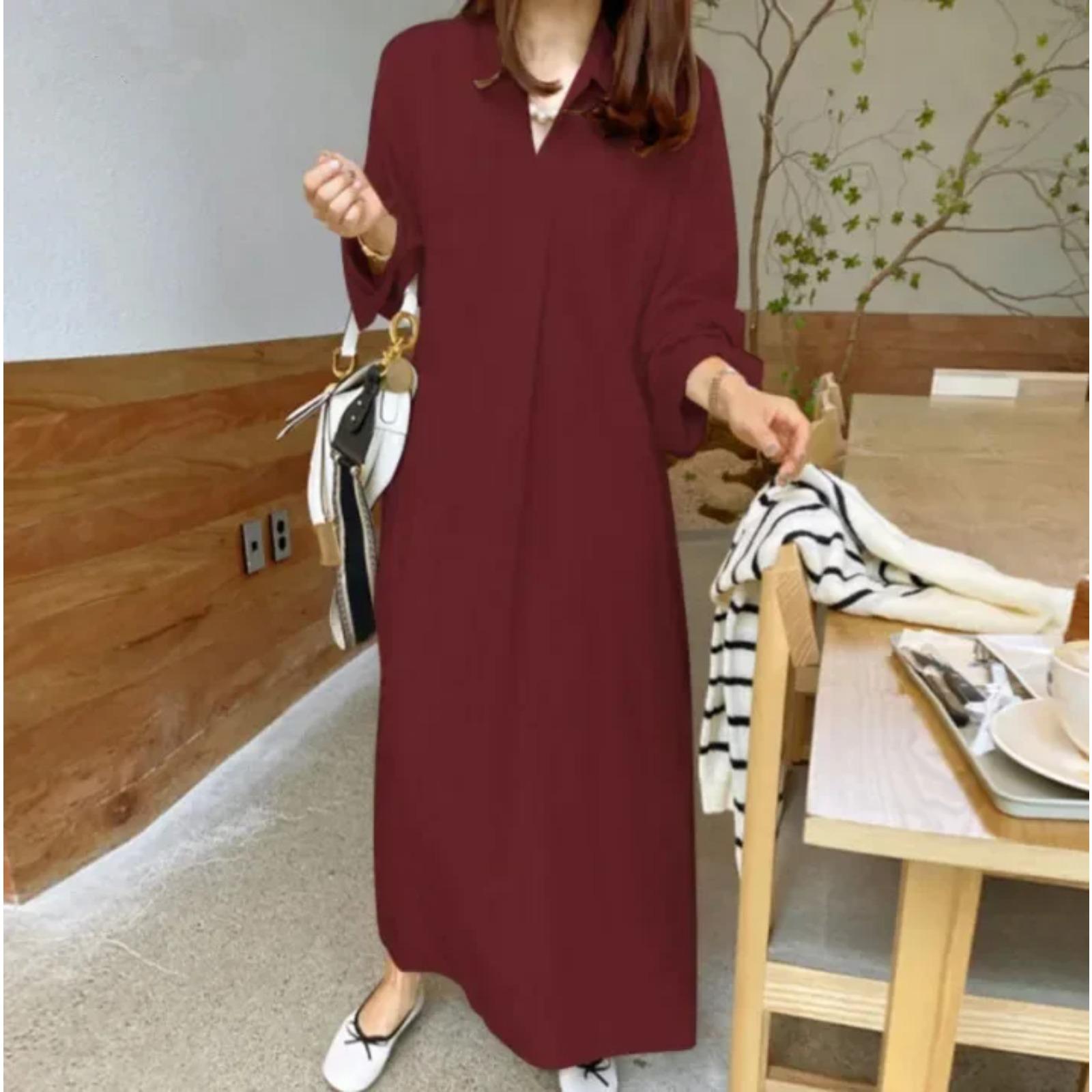 

Cotton Linen Solid Muslim Dress Women Marocain Turkish Robe Femme Long Sleeve Maxi Dress Temperament Commuting Abaya Vestidos 5XL червоний