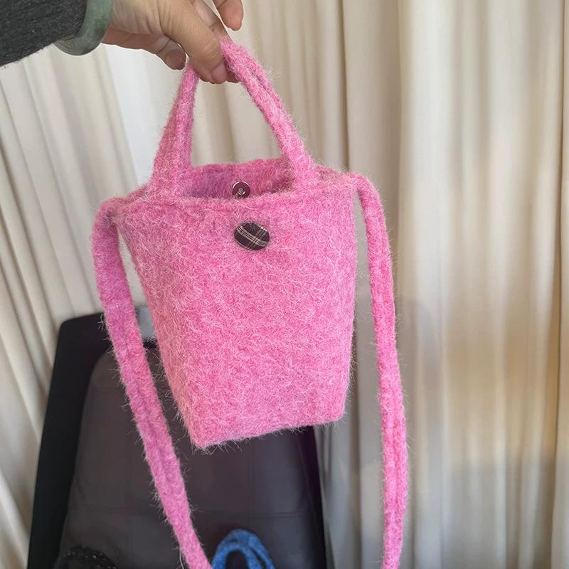 Plush Ethnic Style Crossbody Bag, Fluffy Handheld Shoulder Pouch for Women