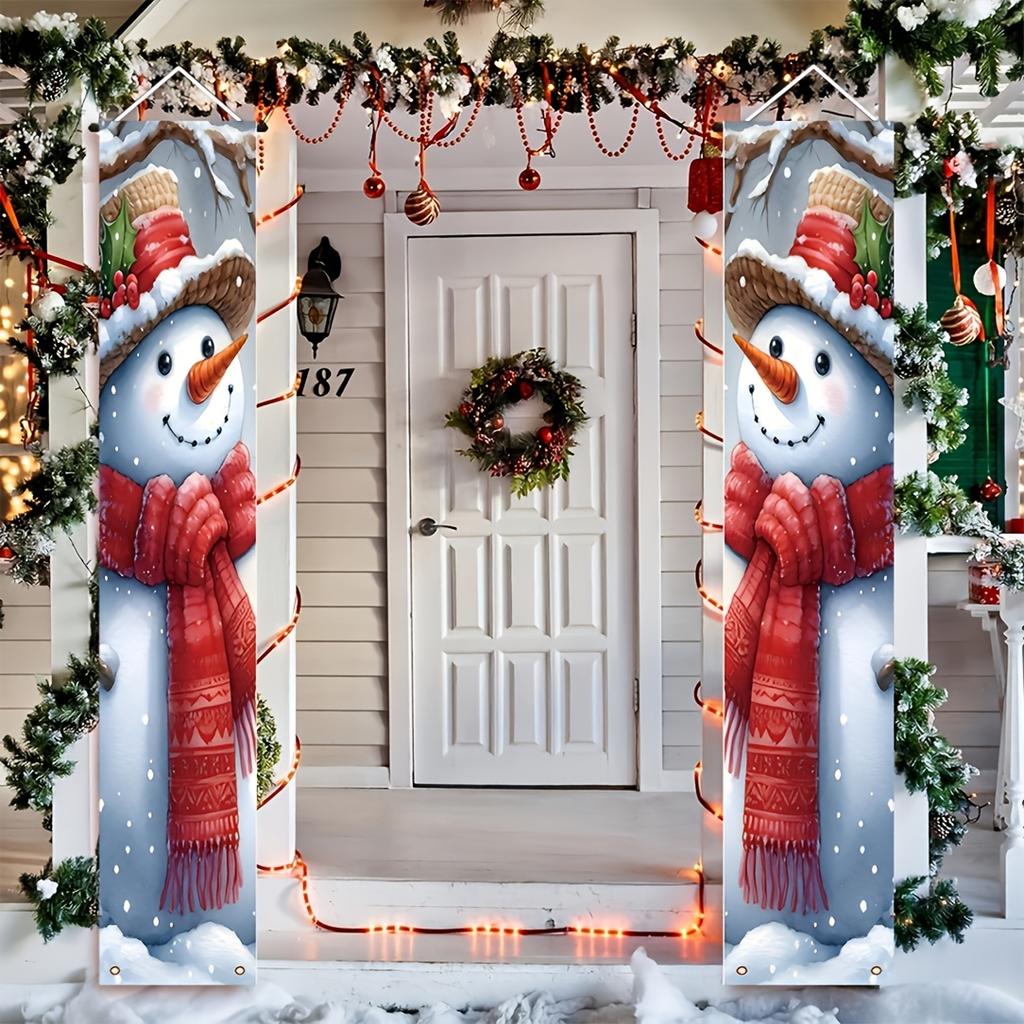Merry Christmas Couplet Banner Snowman 1 Pair Polyester Indoor Outdoor Decor