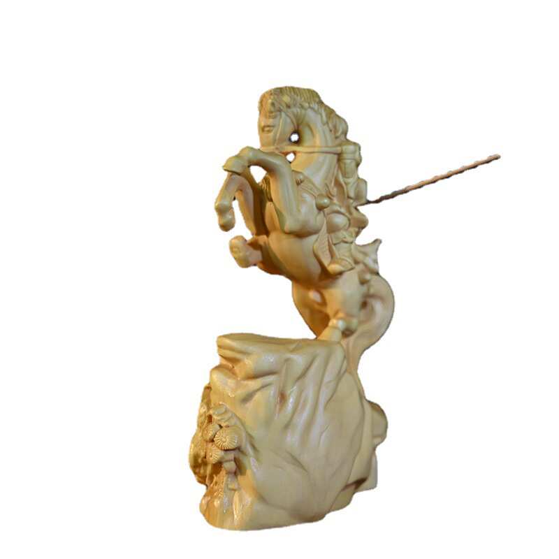 Wood Carving Riding a Horse Guan Gong God of Wealth Statue Chinese Mythological Figure Home Room, Office Decoration Accessories