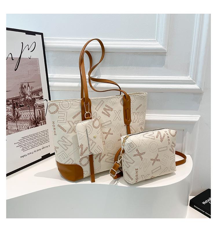 Retro letter three-piece spring new large-capacity fashion hand-held underarm tote shoulder bag women
