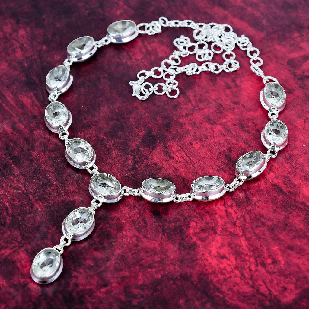 White Topaz Handmade Gemstone Necklace, 925 Solid Sterling Silver Necklace Antique Jewelry, Gift  For Love