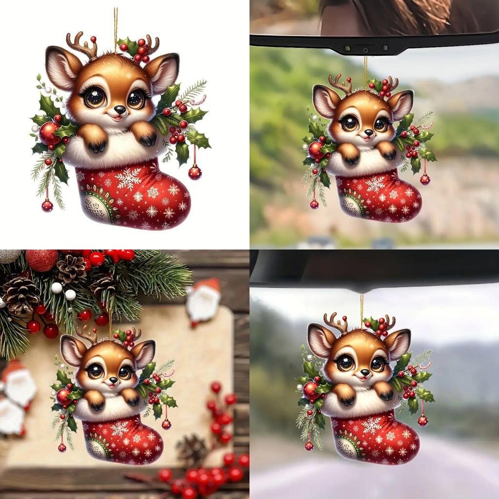 Holiday Pendant Car Cartoon Deer Design Acrylic Construction Festive Decoration