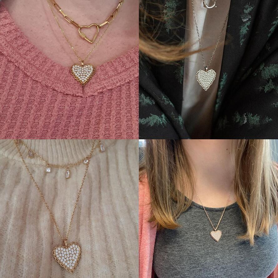 Shining Crystal Love Pendant with Trendy Stainless Steel Link Chain Necklace for Anniversaries and Valentine's Day Gifts