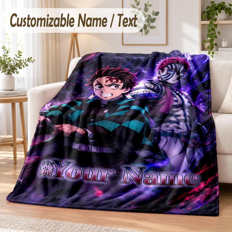 Demon Slayer Custom Name Flannel Throw Blanket Soft Warm for Sofa Bed Indoor Home Use
