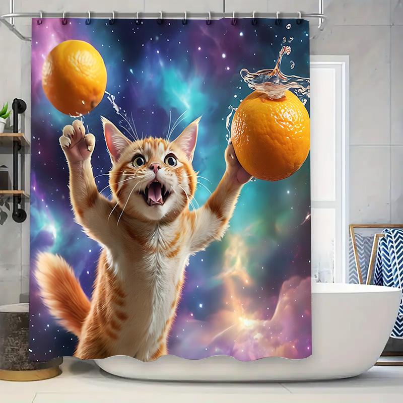 

Cute Asian Cat Shower Curtain With Vibrant Orange Design - Perfect For Home Decor And Adding A Fun Touch To Your Bathroom W60H190(CM)-1 Pcs