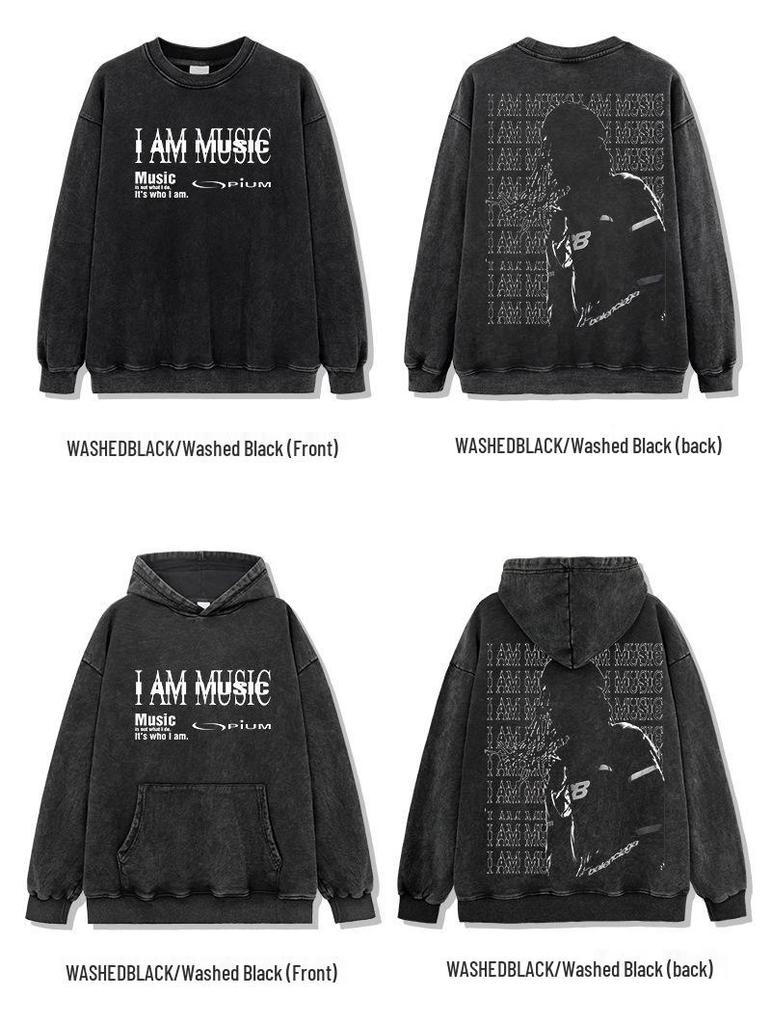 Playboi Carti Print Washed Short-Sleeve Crew Neck Hooded Sweatshirt