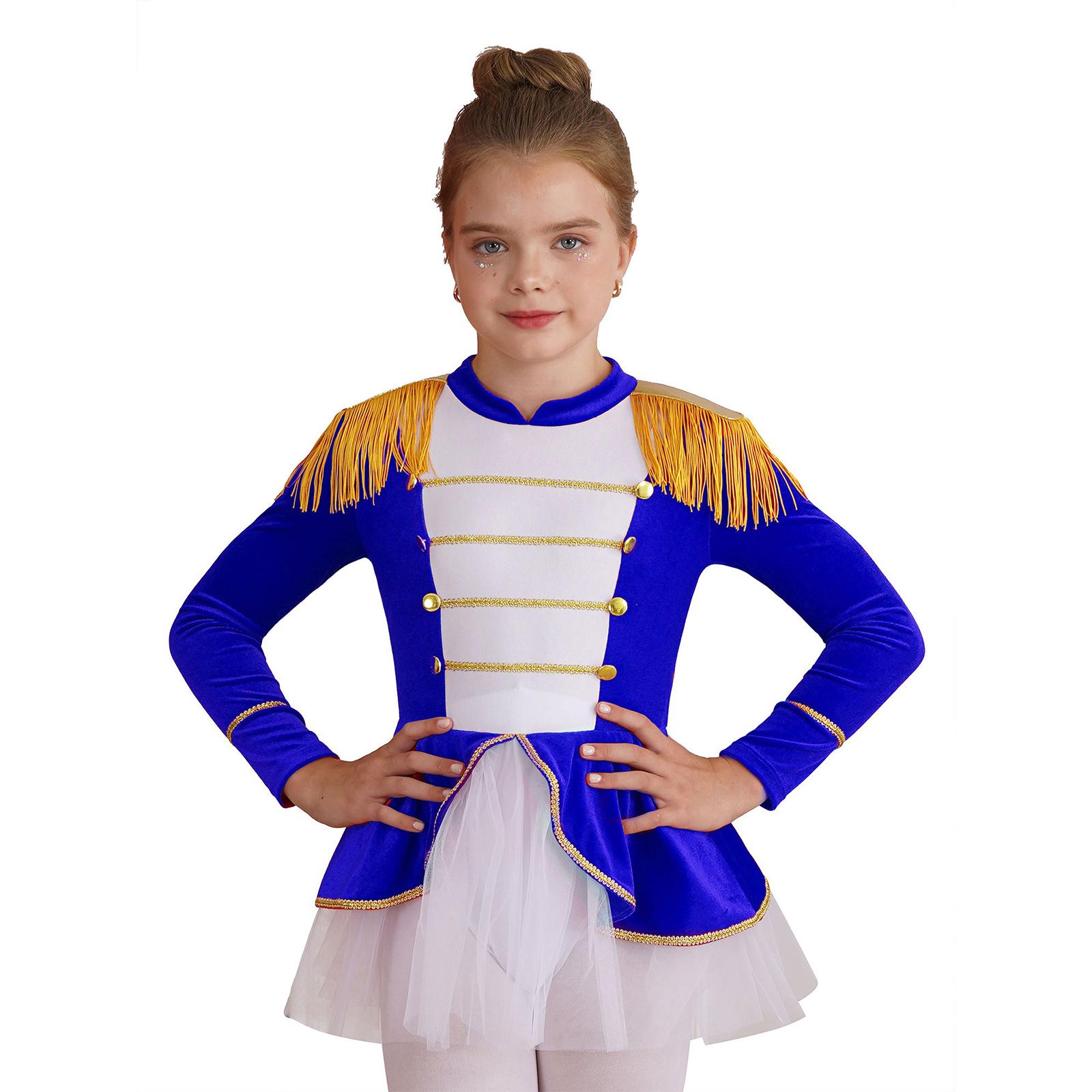 

Circus Cosplay Costume for Girls Christmas Tutu Jumpsuit Long Sleeve with Mesh & Tassel Epaulet Performance 3-4 Years королівський синій колір