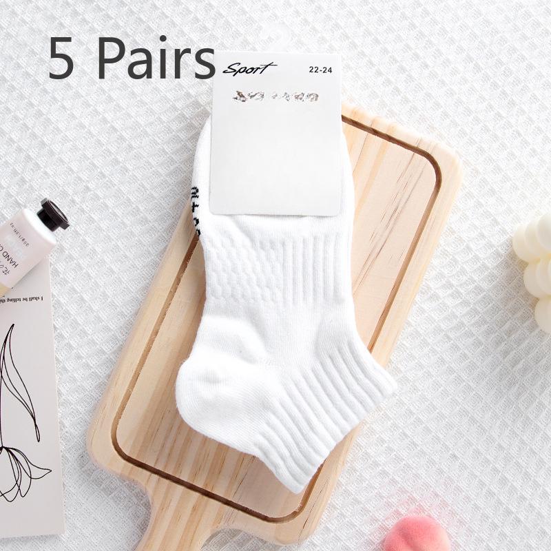 5 Pairs of Female Spring and Summer Thin Pure Color Massage Bottom Sweat Absorbing Sports Boat Socks