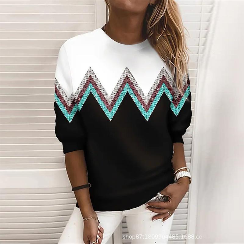 

Женские осенние топы, свободная футболка с треугольным узором и принтом кота, повседневная футболка с длинными рукавами, топ, блузка 6XL зелёный