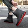 Modische Herren-Regenstiefel, Gummi-Gummistiefel, zum Reinschlüpfen bis zur Mitte der Wade, wasserdichte Arbeitsstiefel, Komfort, rote, rutschfeste Angelschuhe für Herren