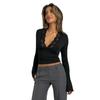Women's Sexy Long Sleeve Slim Fit V-neck Lace Spliced Basic Top, Popular Casual Blouse for Daily Wear