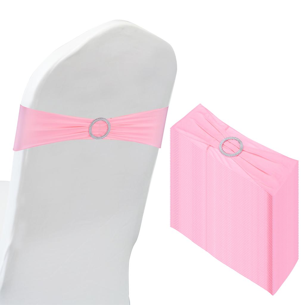 50pcs Stretch Chair Sashes Bows Elastic Chair Bands Sashes with Buckle Slider for Wedding Banquet Decorations 14"x5"