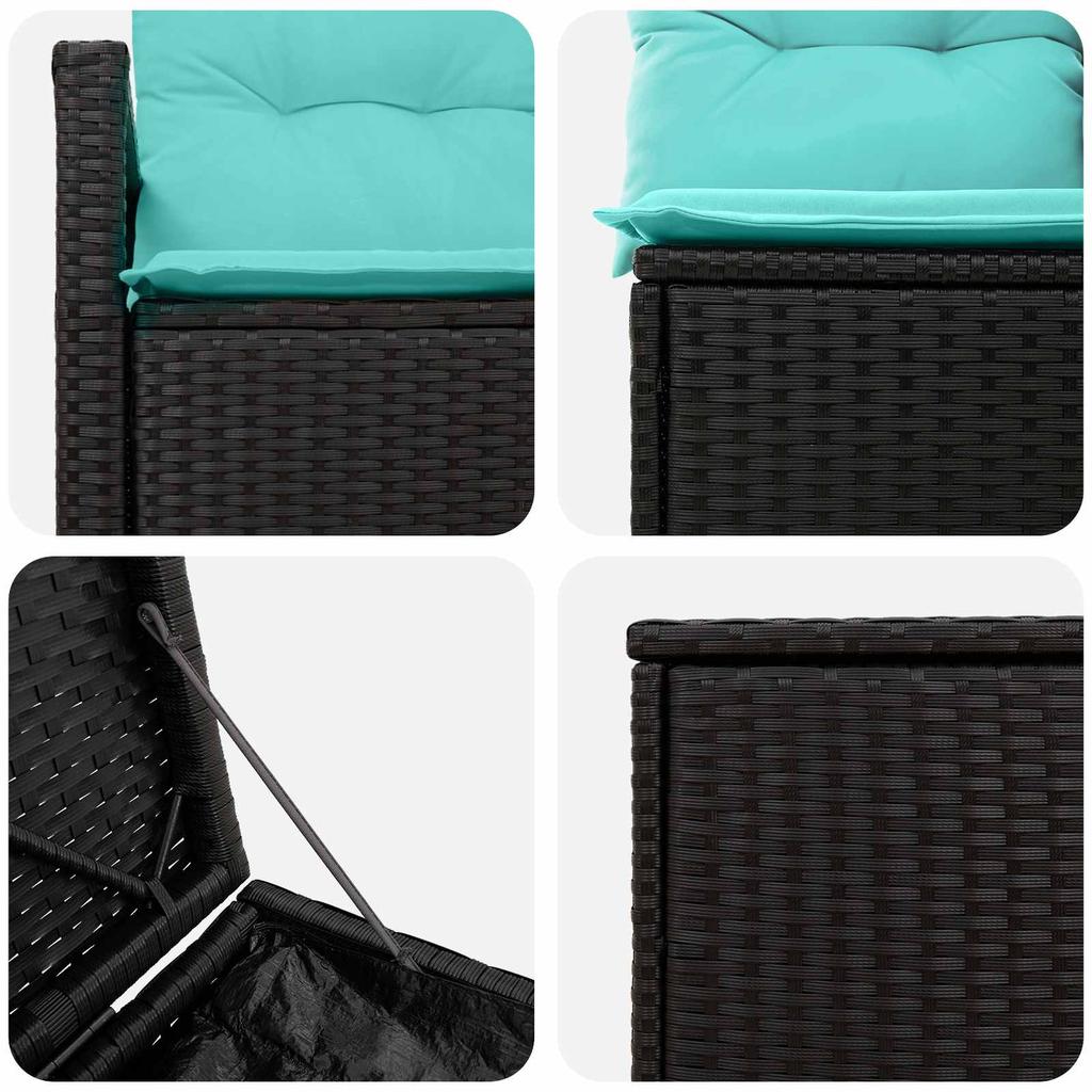 Sofa Set 5 Pieces Black and Blue Poly Rattan and Steel
