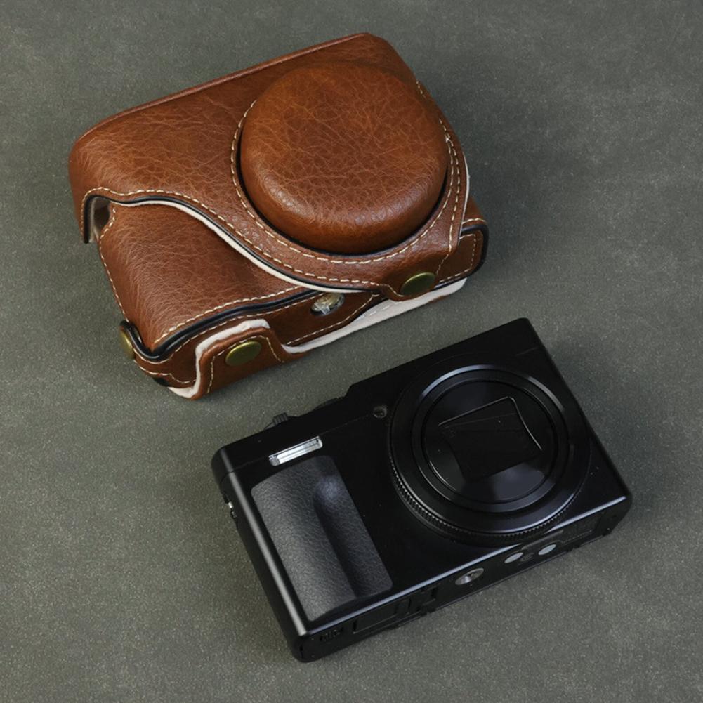 Sac d'appareil photo rétro en cuir PU Étui rigide Couverture demi-corps Adapté pour Panasonic LUMIX TZ99/ZS99 Base Coque perforée