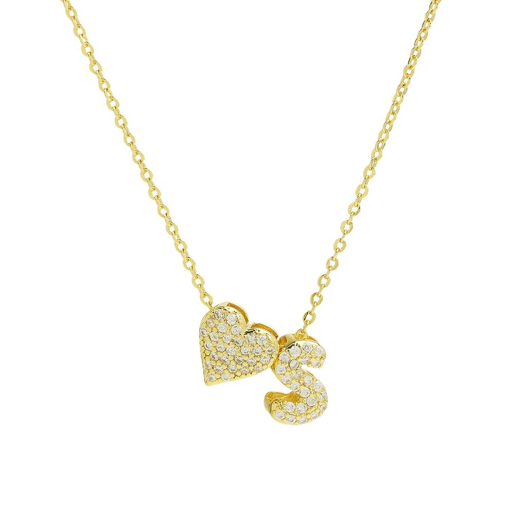 Fashion Small Bubble Initial Heart Letter Necklace 18K Gold Plated Link Chain Romantic Copper Heart Letter Pendant Necklace Gift