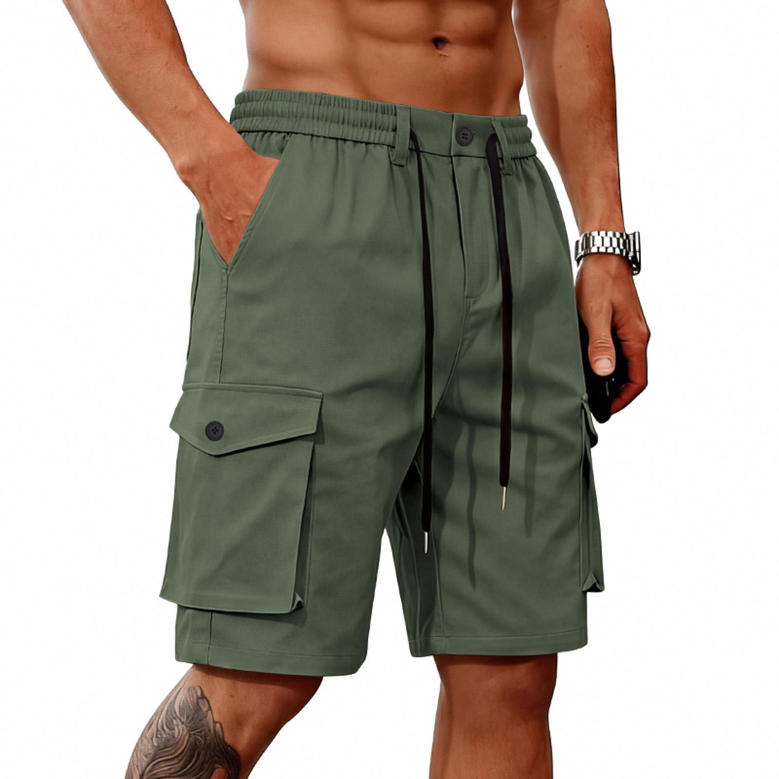 Men s Loose Linen-Cotton Drawstring Shorts L армия зеленый