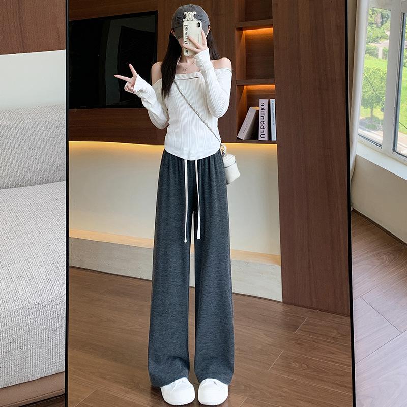 Wide-leg Pants Autumn and Winter New High-waisted Thin Loose Straight Pants Gray Casual Trousers Women's Clothing