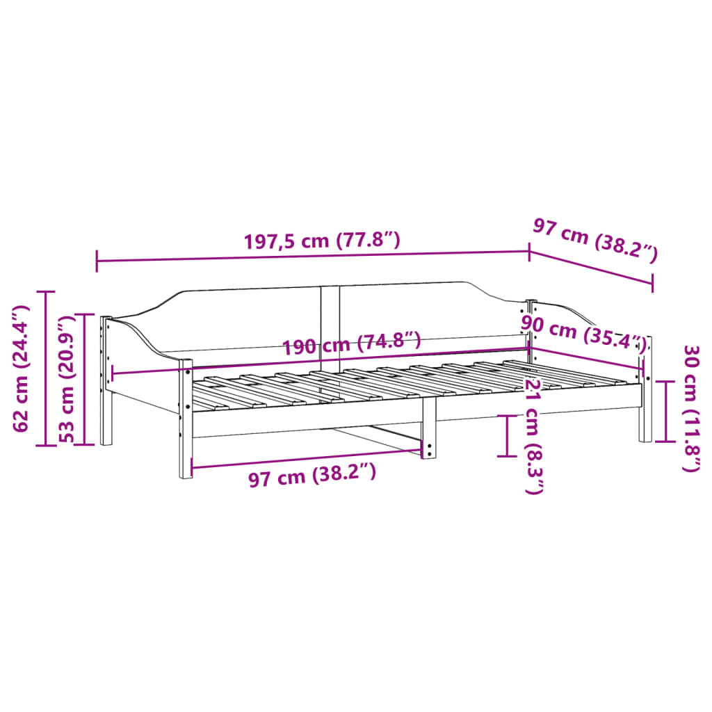 Solid Wood Bed Frame without Mattress White 90 x 190 cm Pine Wood